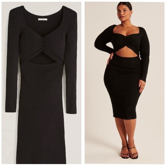 Abercrombie & Fitch Cinched Front Cutout Midi
Sweater Dress Size Small Black - Picture 1 of 13